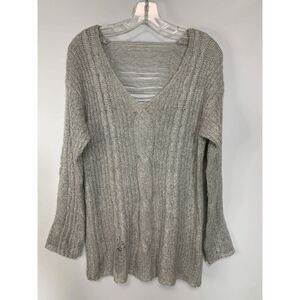 Together Apparel Womens Sweater Knitted V Neck Gray S/M